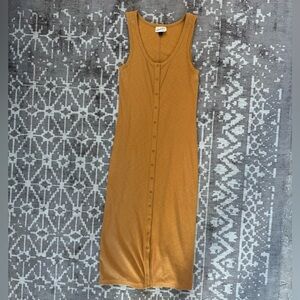 EUC S Universal Thread Cotton Spandex Sleeveless Button-Down Maxi Dress Mustard